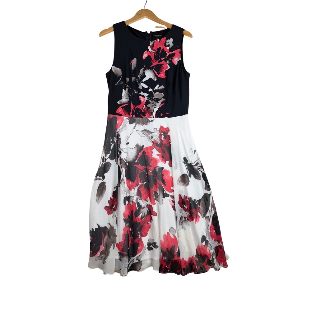 Ignite Evenings Floral Print Sleeveless Dress size 12 Black/Red/White